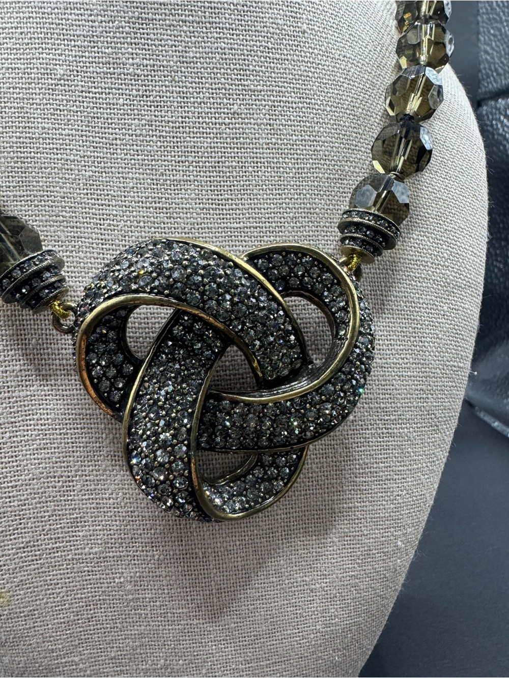 Rare (retired color) smoky quartz tone Love Me Knot necklace signed HEIDI DAUS
